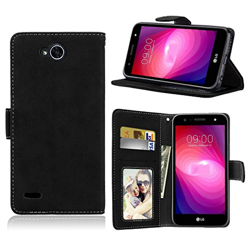 LMAZWUFULM Hülle für LG X Power II/LG M320N (5,5 Zoll) PU Leder Magnet Brieftasche Lederhülle Retro Gefrostet Design Stent-Funktion Ledertasche Flip Cover für LG X Power 2 Schwarz