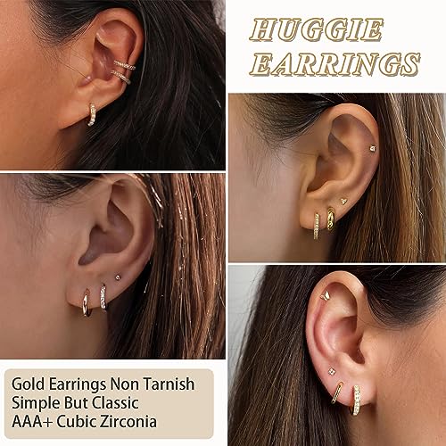 12 Pairs Small Gold Huggie Hoop Earrings Set for Women, 14K Gold Plated Hypoallergenic Tiny Trendy Stud Cartilage Earrings Pack for Jewelry Gifts4