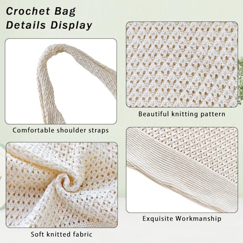 Crochet Tote Bag for Women, Cute Crochet Mesh Beach Bag Summer Beach Tote Bag Summer Vacation Aesthetic Boho Knit Bag for Women (Beige)3