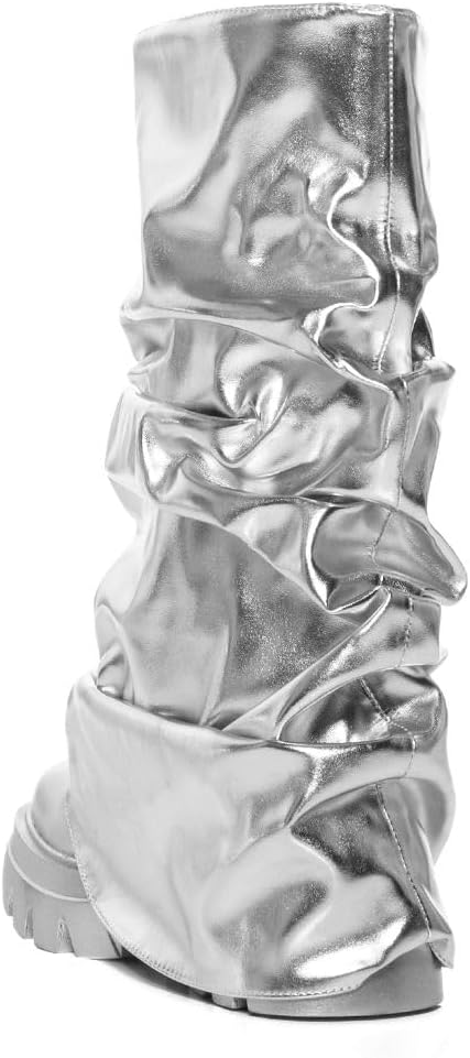 sexytag Women's Metallic Boots Slouchy Foldover Platform Round Toe Western... - Picture 37 of 61
