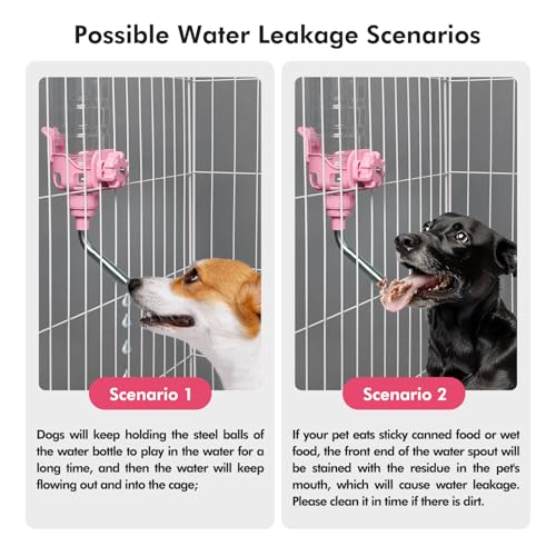 Vannon Dog Water Dispenser for Cage, 34oz Auto Feeding Crate Water Bottle for Dogs, Cats & Rabbits, Pet Nozzle Diameter: 12mm, BPA Free, Pink