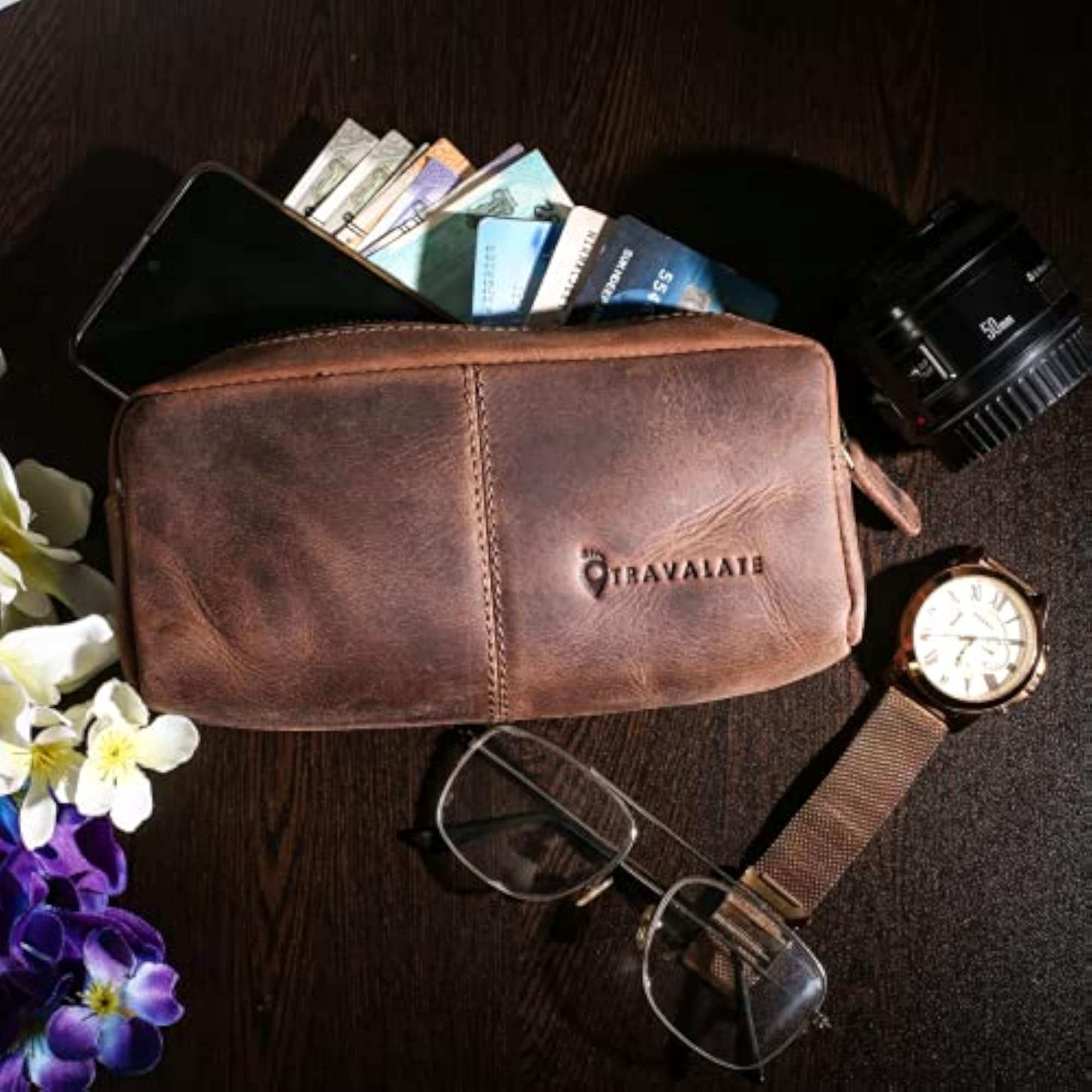 Leather Solid Cosmetic Pouch