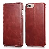 iPhone 8 Plus Case, iPhone 7 Plus Case, Benuo [Vintage Classic Series] Genuine Leather Handmade Folio Flip Leather Case, Ultra Slim, Magnetic Closure with Stand for Apple iPhone 8 Plus/7 Plus(Red)