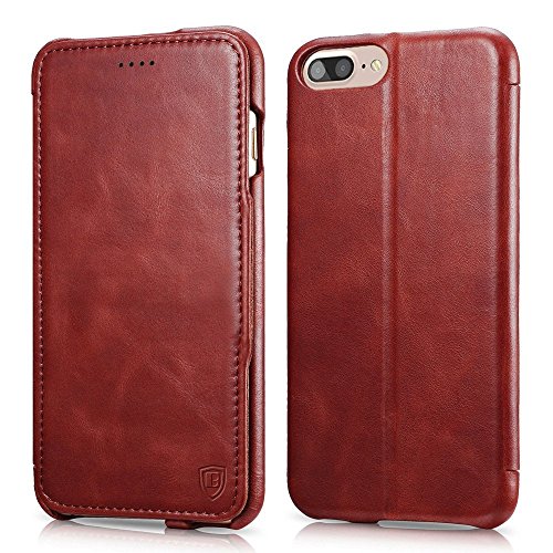 Benuo iPhone 8 Plus Case, iPhone 7 Plus Case, [Vintage Classic Series] Genuine Leather Handmade Folio Flip Leather Case, Ultra Slim, Magnetic Closure with Stand for Apple iPhone 8 Plus/7 Plus(Red)