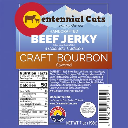 Image of Centennial Cuts Beef Jerky - Craft Bourbon - High Protein, Sweet & Savory Bourbon Flavor - 7 oz Snack