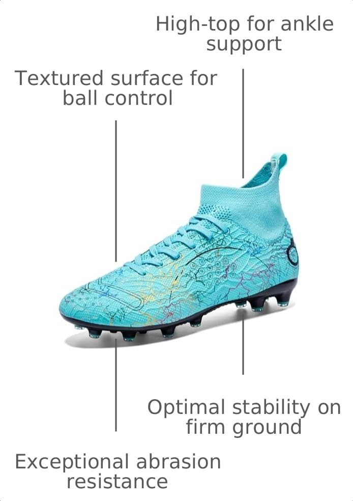 Image of Men's Soccer Shoes High-Top Soccer Cleats Outdoor Breathable Athletic Professional Spikes Youth Boys Football Shoes Unisex