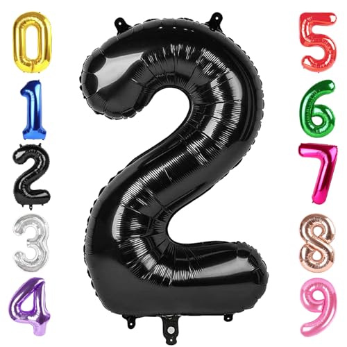 Image of 40 Inch Black Number 2 Balloon Birthday Party Decorations for Men & Women | 40 Inch Black inflatable foil number balloons, large birthday decorations for 2nd birthday