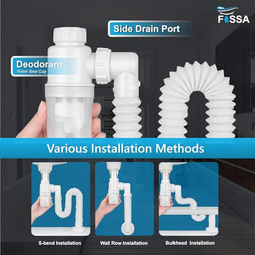 Image of Fossa Flexible Sink Pipe with Cup Trap | Anti-Clog & Anti-Odour Drain Pipe for Kitchen & Bathroom | Wash Basin Pipe with Filter | Durable Flexible Drain Hose Pipe (White)