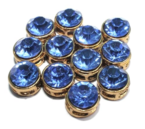Image of Pack of 12 Buttons Diameter 25 mm,(1 inch) 4 Holed for Sewing and Art and Craft Round Buttons with 4 Holes| (Blue Kundan Stone)