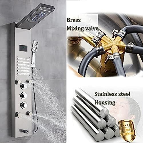 Sistema de ducha, panel de ducha LED de acero inoxidable, torre de lluvia, sistema de boquillas de masaje de cascada, columna de ducha mezcladora - Negro 9001, Níquel cepillado 8013 (Negro 8011) (Níquel cepillado 8004) miniatura 3