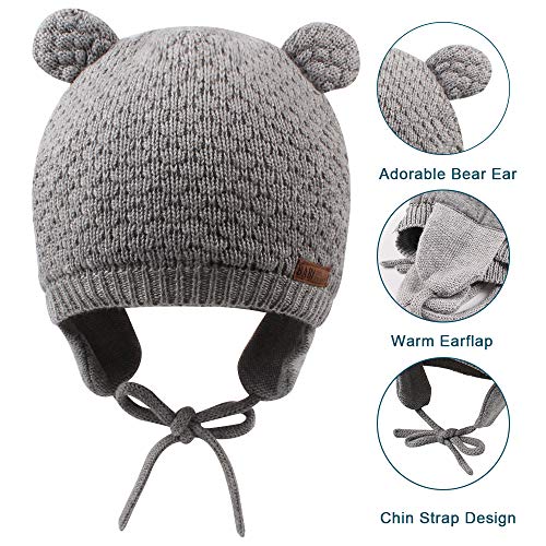 Xiaohawang Warm Baby Hat Cute Bear Toddler Earflap Beanie For Fall Winter (0-7Months, Grey) #TOP3