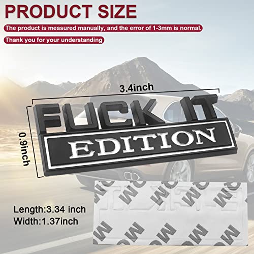 Image of 2 Pcs Fuck IT Edition Emblem 3D Fender Badge Decal, 3D Fender Badge Decal Car Truck Replacement, Fit for All Cars, is Used for Body Decoration, Instrument Panel, Track, Motorcycle, Black White.