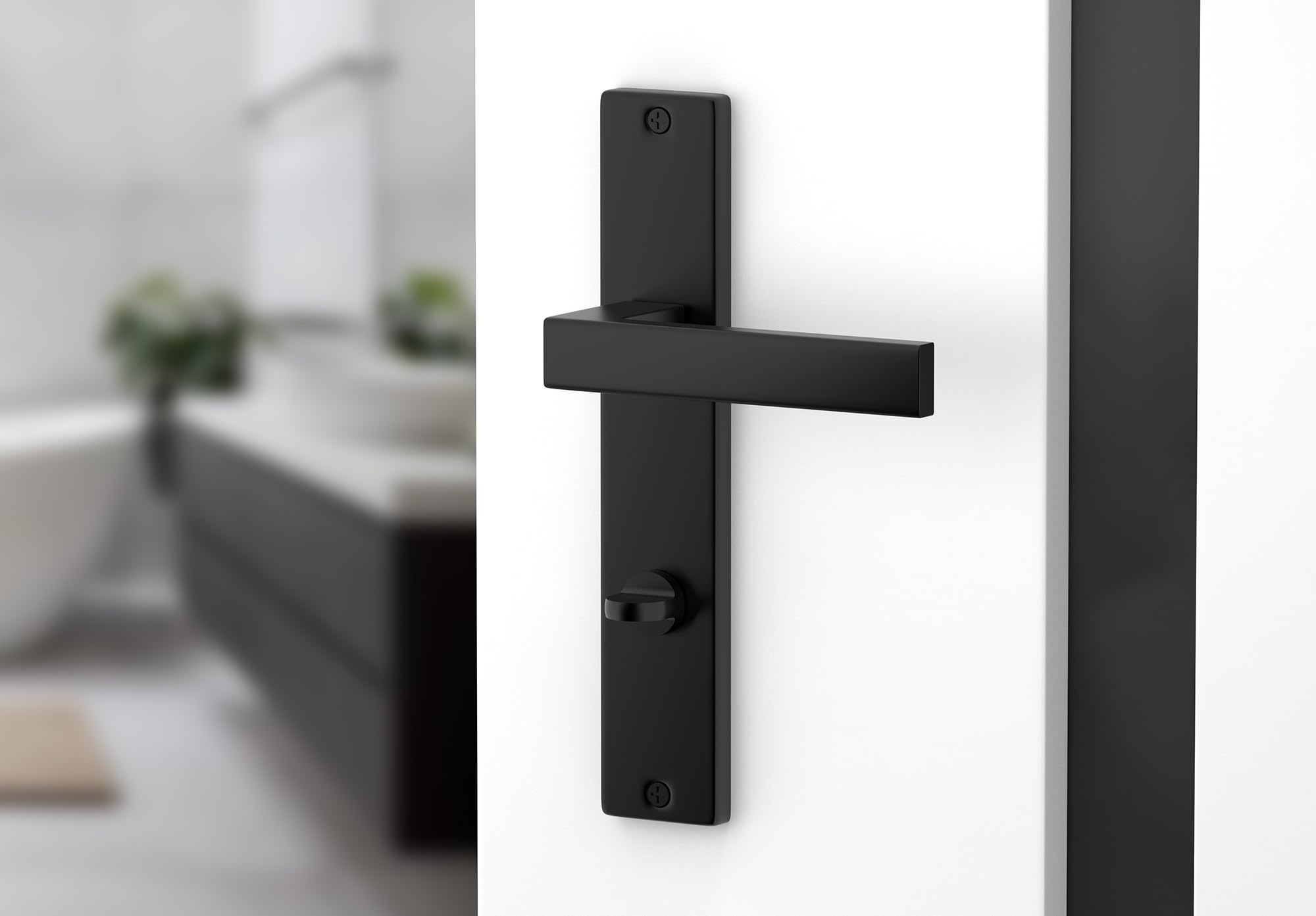 ERGO line CUBE garnitures de porte carrées, noires, poignée pour porte de salle de bains WC ensemble de poignée avec rosette longue, garniture de porte, poignée, tige carrée de 7 mm
