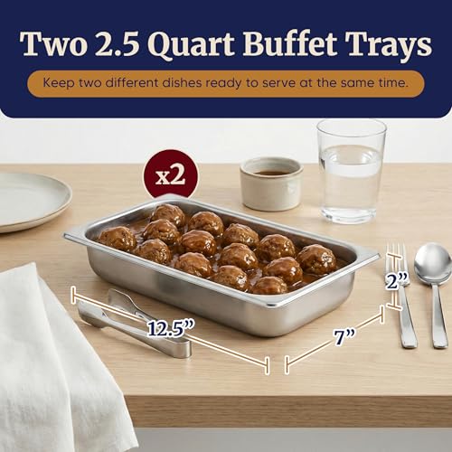 Image of Elite Gourmet EWM-6122X Deluxe Dual Buffet Server Food Warmer Party Tray, Gravy & Holiday Essentials, Special Events, 2 x 2.5Qt, Stainless Steel