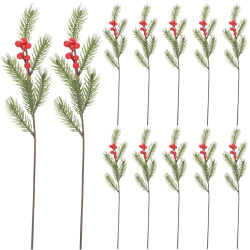 WEKADRIN 12個 クリスマスリース用装飾人工松針 フェイクレッドベリーピック付き 高耐久リアル質感 ホームデコレーション ウィンターウェデ