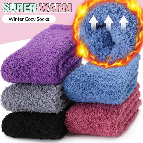 Image of Fuzzy Socks Warm Fluffy Winter Cozy Thick Plush Slipper Sleep Comfy Crew Socks for Women & Men 5 Pairs