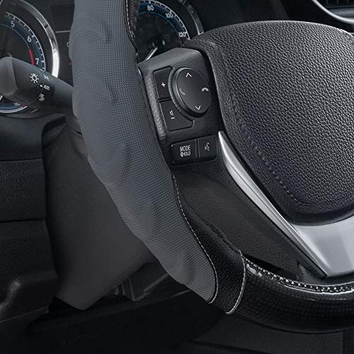 Image of Motor Trend GripPlus Black Carbon Fiber Steering Wheel Cover, Standard 15 inch Size, Advanced Traction Grip, Car Steering Wheel Cover for Truck Van SUV Auto