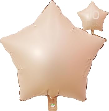 Beige Star Balloons 18 Inch, 10 Pcs Beige Star Shaped Mylar Helium Foil Metallic Balloon for Birthday Party Decorations Baby Shower Wedding Anniversary Backdrop Gender Reveal Party Supplies
