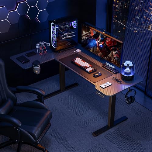 Image of Acrolix L Shaped Electric Standing Desk - 51x31.5 Inch Reversible Corner Sit Stand Desk with Hook&Cup Holder,Electric Height Adjustable Table,for Small Home Office&Bedroom Computer Desk, Black Carbon