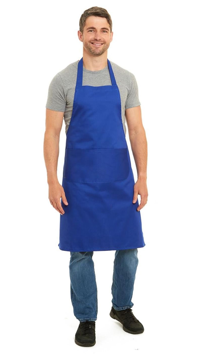 Tesmark Plain Barbecue & Butcher Aprons for Men and Women with Pockets, One Size Plain Colour Versatile Aprons Ideal for Home, BBQ and Professional Use (Blue)