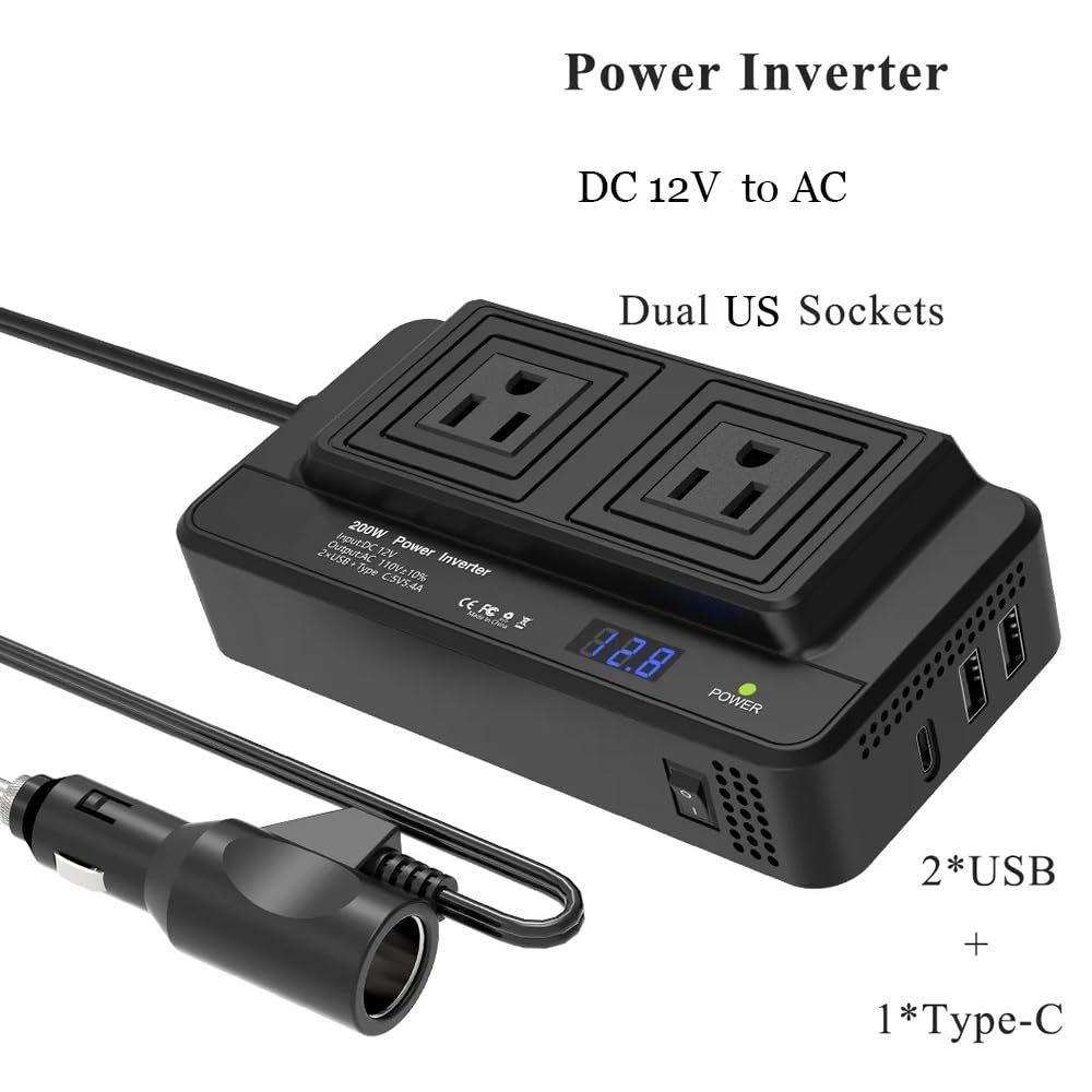 Inverter Solare, Inverter for auto da 200 W, DC 12 V a AC, for caricare dispositivi elettronici