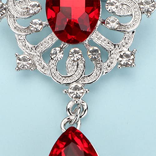Image of Kercisbeauty Ruby Red Rhinestones Brooch Pin for Unisex Women Men Teardrop Silver Brooches Dress Suit Jewelry (Red)