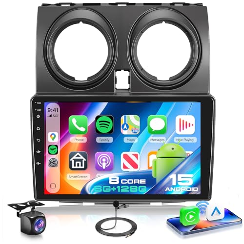 VECHTEL 8 Core 6G+128G Android 15 Radio de Coche para Nissan Qashqai J10 2006 2016, 9 Pulgadas IPS HD de Pantalla Táctil con Carplay Android Auto Inalámbrico DSP GPS Wi Fi USB Bluetooth FM RDS Cámara