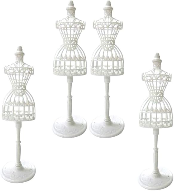 POFET 4pcs Mini Mannequin Dress Clothes Gown Hollow Out Stand Display Holder For 1/6 Dolls(White)