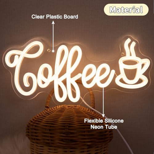 Image of Coffee Neon Sign, Dimmable Neon Light Sign, LED Letters Light up Signs for Wall Decor, USB Powered Neon Lights for Shop Party Bedroom Christmas Decoration 12.59 x 5.9 inch