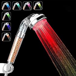 Alcachofa Ducha Iones Alcachofa de ducha con led de 7 colores cambiantes, para cuarto de baño, spa – Alta presión, ahorro de agua – Alta filtración con tres niveles de iones negativos de prevención