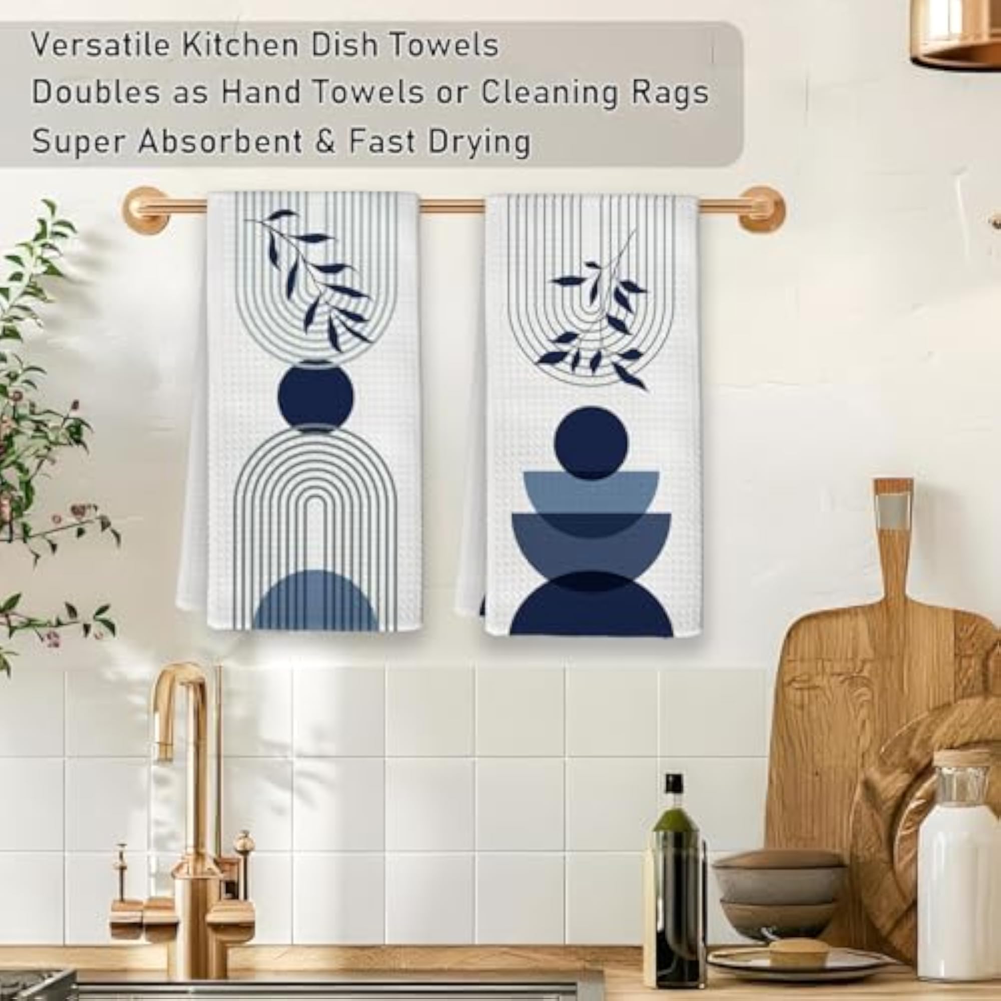 Navy Blue Boho Kitchen Towels, Minimalist Decor