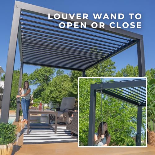 Backyard Discovery Sarasota 10' x 10' Galvanized Steel Louvered Pergola Kit with Adjustable Roof, Shade, Rain Protection, High-Wind Rating, Gutter System for Outdoor Patio, Garden, Deck, Entertaining - image 9
