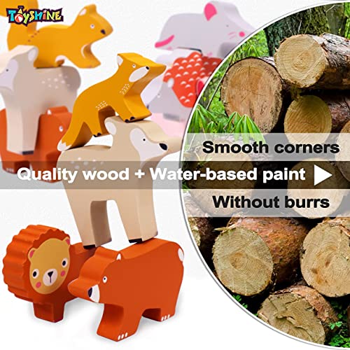 Image of Toyshine Wooden Zoo Animal Blocks Stacking and Balancing Toy, Toddler Wood Animal Figures Blocks Imaginative Play, Preschool Educational Toys and Stack Balance Games for Kids - M2