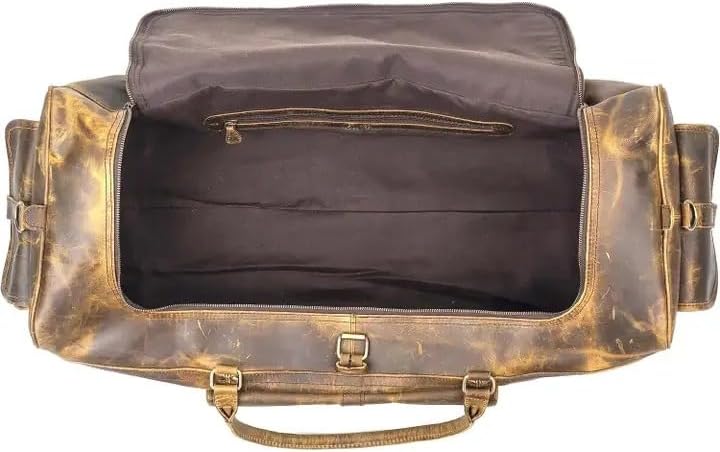 Tuzech 24 Inch Leather Duffle Bag for Men & Women, Vintage Leather Travel Weekender Bag, Large Handmade Leather Gym & Overnight Bag with Shoulder Strap