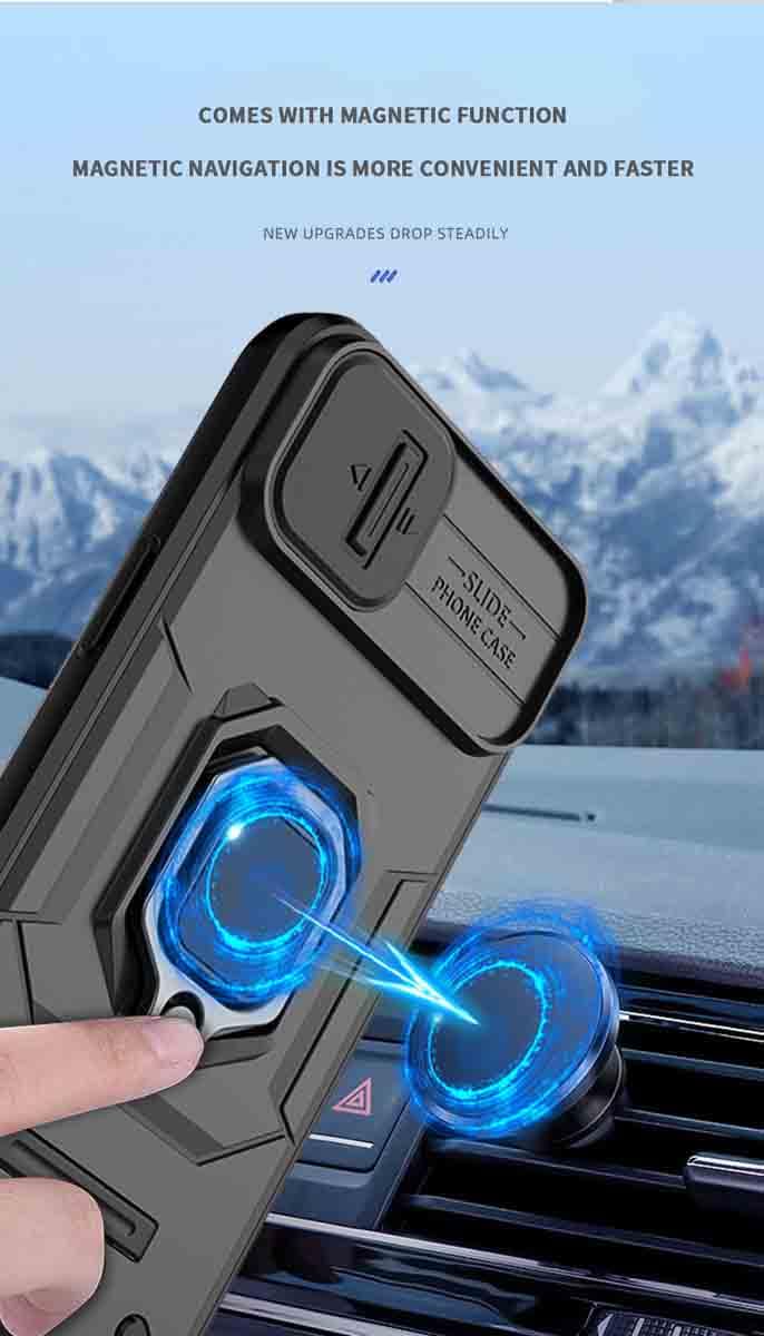HAOYE Custodia Per Xiaomi Poco F5 Pro: Con Anello Rotante E Protezione Fotocamera Scorrevole, Nera - 6