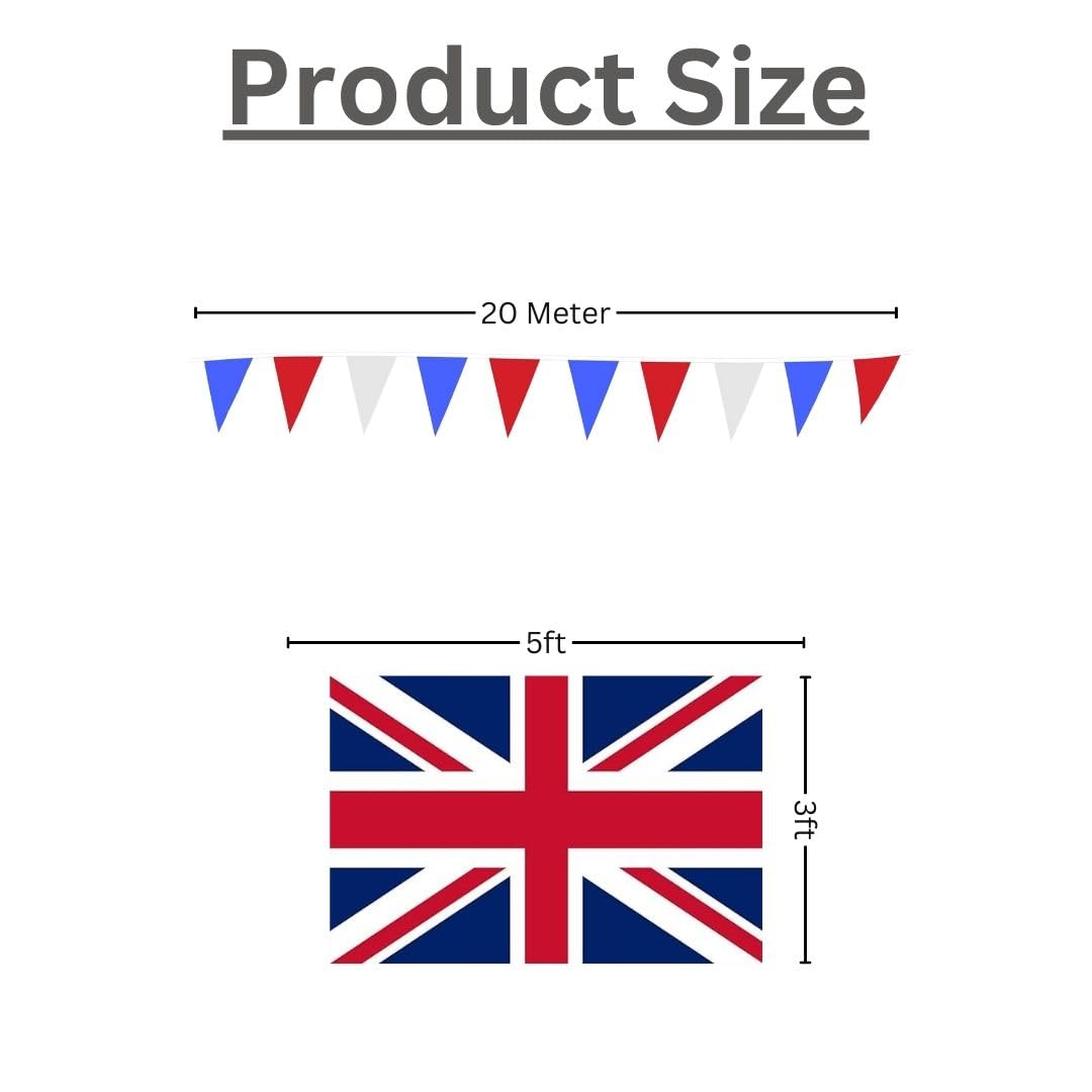 France & British Union Jack Flag 5ft x 3ft with 20m Red, White & Blue Triangular Party Bunting - Image 3