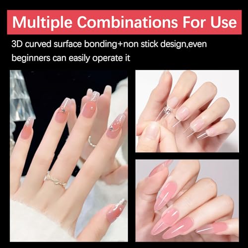 BOBOPACK 144 Acrylnagel Nail Tips, Nagelverlängerung, 4 Verschiedene Designs, Transparent Tips für Gelnägel, Inklusive 48 Nagelaufkleber, Geeignet für French Manicure (96pcs Nail Moulds 48pcs Patches)