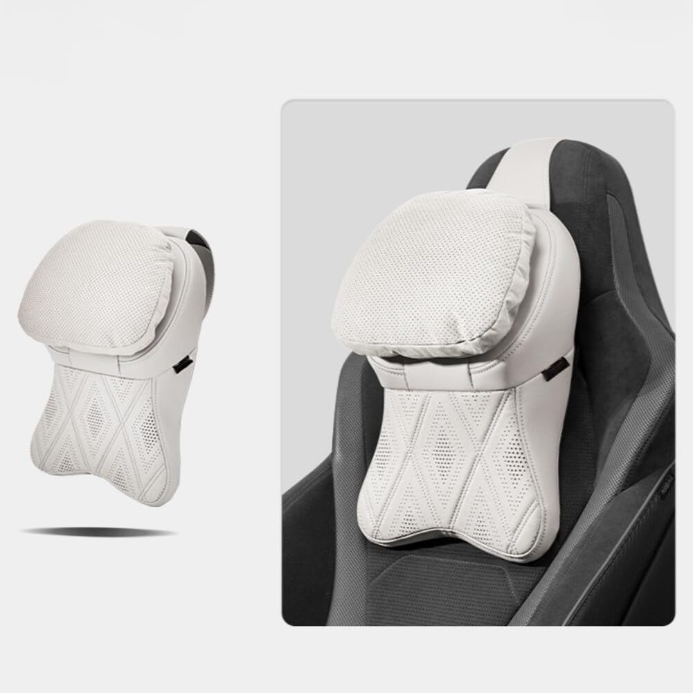 Coussin appuie-tête de voiture en mousse à mémoire de forme avec soutien ergonomique du cou, housse en daim souple et sangles réglables pour sièges de véhicule universels, beige