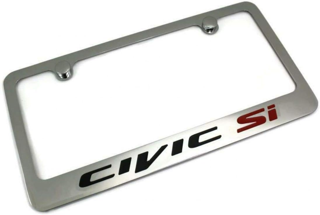 HONDA CIVIC SI Logo License Plate Frame Chrome Plated Brass Hand Painted Engraved
