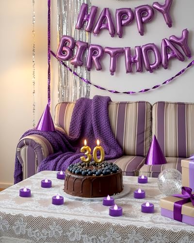 Image of Amagic 30 Pcs Purple Flickering Flameless Tea Lights Battery Operated, 200+ Hours Long Lasting Colored Candles for Wedding, Table Centerpiece, Home Decor, Party, Halloween, Christmas, Proposal