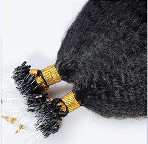 Micro Loop Hair Extensions Brazilian Remy Human Hair Kinky Straight 100g Per Pack Human Hair Coarse Straight Micro Rings Hair (14inch, Natural Color)