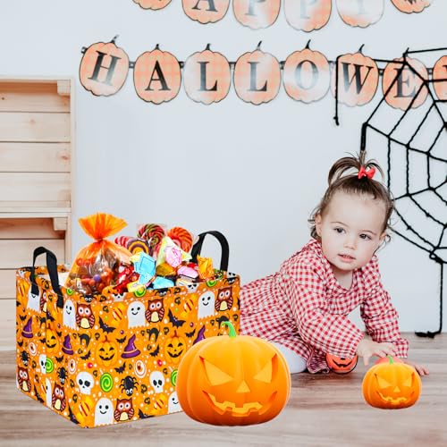 Image of Happy Halloween Ghost Storage Basket Gift Laundry Bins Collapsible Storage Baskets Box Laundry Nursery Hamper for Home and Office Decoration with Handles