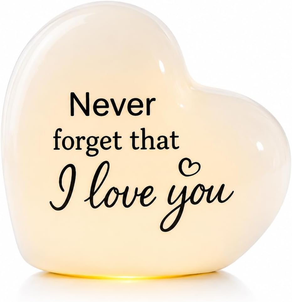 ADAVAS.Y&G Never Forget that I Love You Ceramic LED Love Night Light – Romantic Porcelain Night Light Gift for Her, Warm White Glow Gift for Daughter Bed Room Decor for Mom