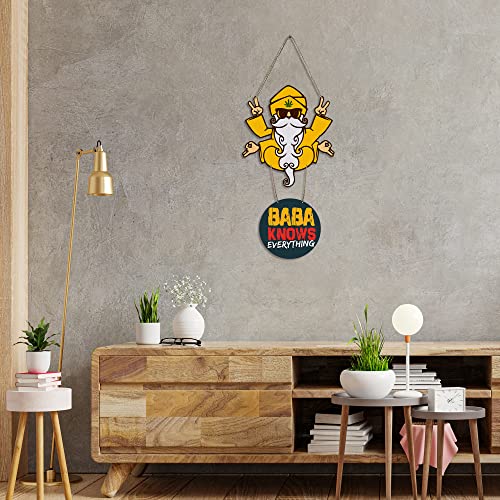 Image of Artvibes Baba Knows Printed Wooden Wall Hanger with Quotes for Home Decor | Office | Gifts | Living Room | Bedroom | Wood Decorative Items | Modern Decoration | Artworks Hangings (WH 5706N)