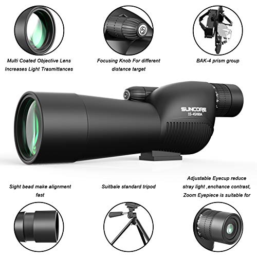 Suncore HD Zoom Spotting Scope - Standard 15-45x60 Waterproof Fully Multi Coated Optical Lens Perfect for Target Shooting Hunting Stargazing Bird Watching Wildlife Scenery (Straight) - Thumbnail 3