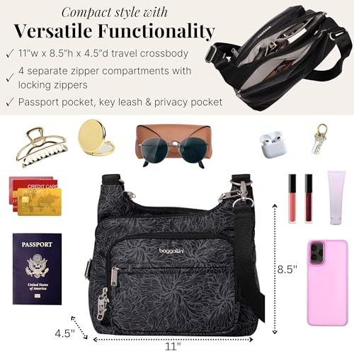 Image of Baggallini Securtex Anti-theft Crossover Crossbody Bag 11 inchw X 8.5 inchh, Rfid, Built-in Wallet, Locking Zippers