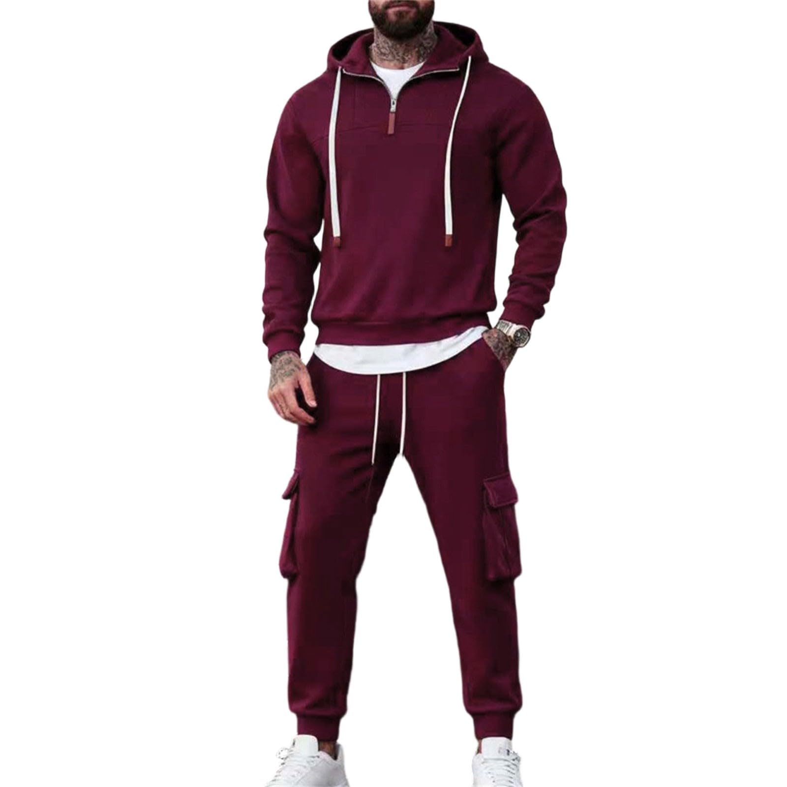 Chándal completo de invierno para hombre, sudadera con capucha y cremallera