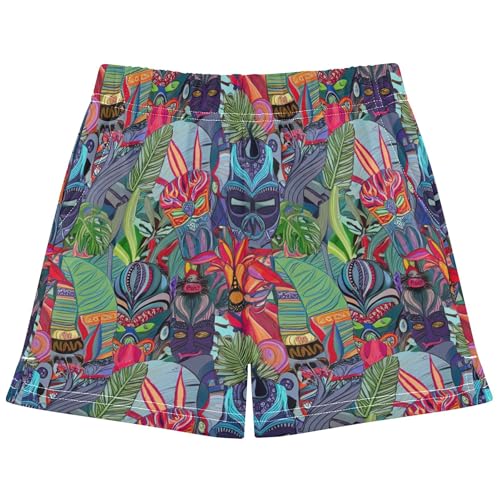 Girls Lounge Shorts Tiki Masks Tropical Plants Athletic Pajama Sleepwear Colorful Summer Clothes Kids Teens, X-Small