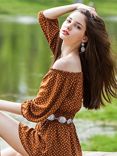 Glenmal Western Concho Belt Cowgirl Earrings Set for Women Cowgirl Waist Chain Belts Boho Earrings for Country Concert Outfit2