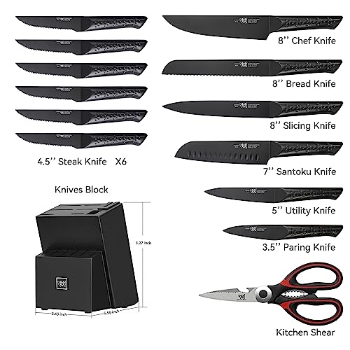 Knife Sets for Kitchen with Block, HUNTER.DUAL 15 Piece Knife Set with